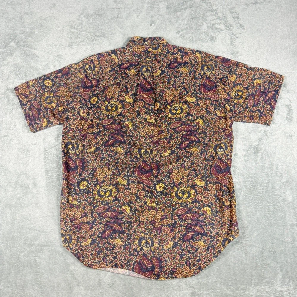 Vintage J.Crew Oarsman Mens Med Short Sleeve Button Down Shirt Batik Floral AOP
